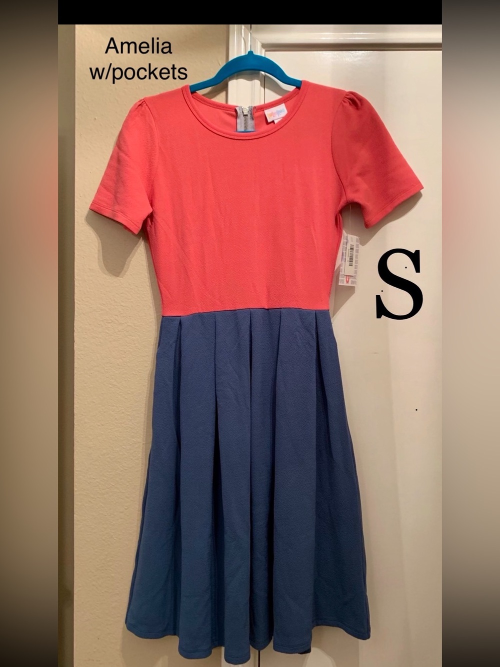 Short Sleeve Coral & Navy Dress